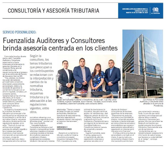 Excelencia Contable: Fuenzalida Contadores Destacados en El Mercurio Transformamos números en oportunidades, brindando soluciones financieras de vanguardia. Descubre el liderazgo que marca la diferencia.